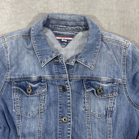 Tommy Hilfiger Womens Large Blue Button Down Denim Jean Jacket - Picture 2 of 8